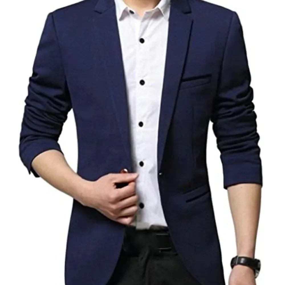 Lark + Ro Mens Navy Blue Long Sleeve Ventless One Button Boyfriend Blazer Size 2